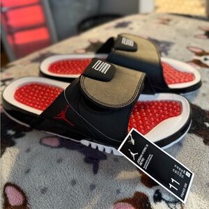 Jordan Slide Sandals Black and Red with White Accents